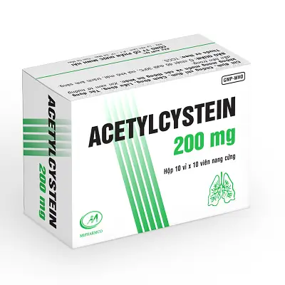 Thuốc Acetylcystein 200mg Mipharmco tiêu nhầy trong bệnh viêm phế quản, bệnh nhầy nhớt (10 vỉ x 10 viên)